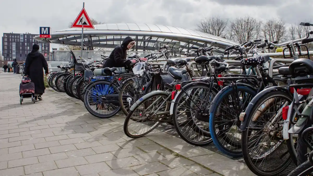 Bicycles parked at a station cycle park