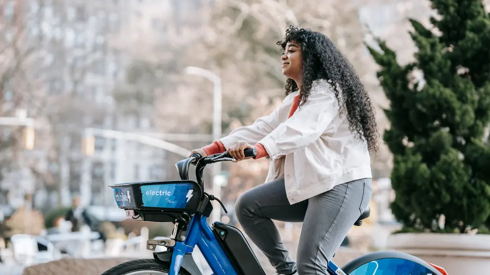 Riding an electric bike in the city