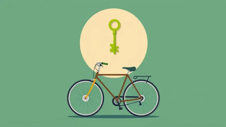 Illustration of a bicycle with a key, representing taking ownership at the end of hire