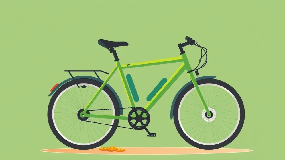 Illustration of an electric bike with a charging cable and coins