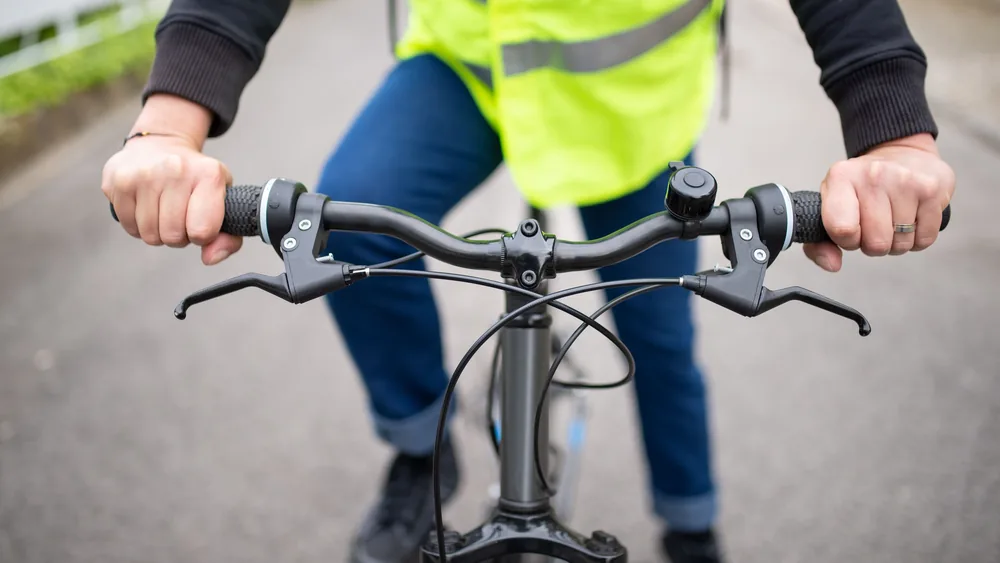 Close-up of reflective panels on a cycling commuter jacket